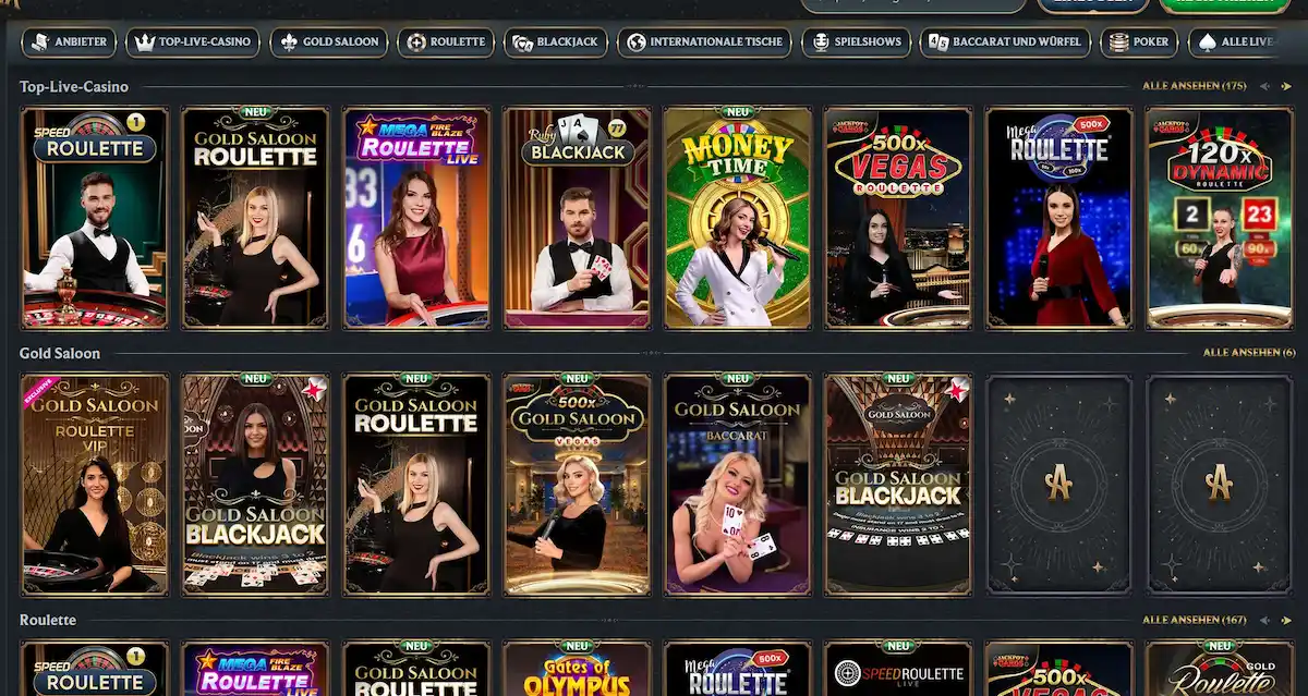 Live-Casino-Bereich von Astromania Casino