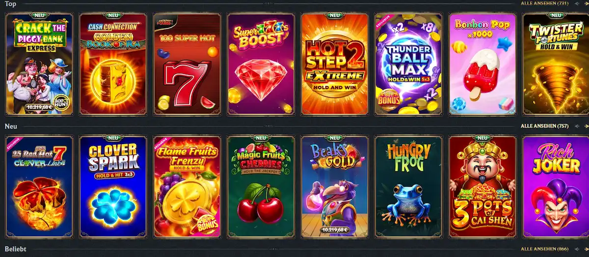 Slot-Auswahl in der Astromania Casino Lobby